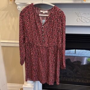 LOFT Floral Long Sleeve Dress - Red and Black